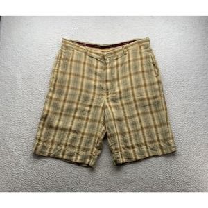 Tommy Bahama Bermuda Shorts‎ Mens 38x11 Linen Plaid Green Brown Relax High Rise